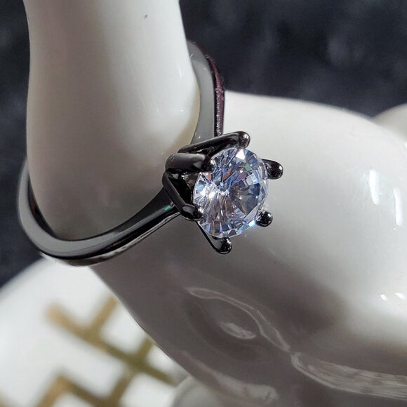 Joanie  Ring 1k CZ Solitaire Engagment Ring - Black Gold - NEW SIZES - Picture 1 of 7